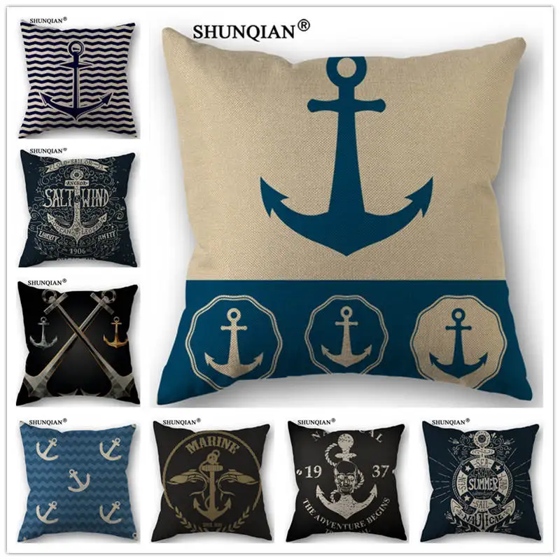 

WZ4153 Marine anchor pillowcase Cotton Linen Pillowcase 18X18 Inches Bedroom Office Throw Decorative Pillows 45x45
