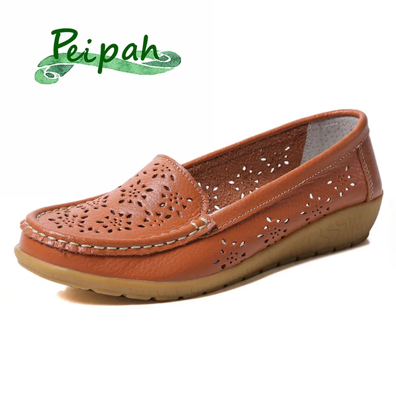 PEIPAH/Летняя женская обувь из натуральной кожи Лоферы с закрытым носком на плоской