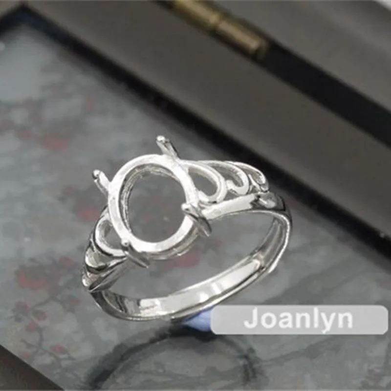 Joanlyn кольцо база для 8x10 мм Овальные Кабошоны или ограненные драгоценные камни с покрытием из белого золота 925 серебро регулируемая полоса кольцо пустой JZ367
