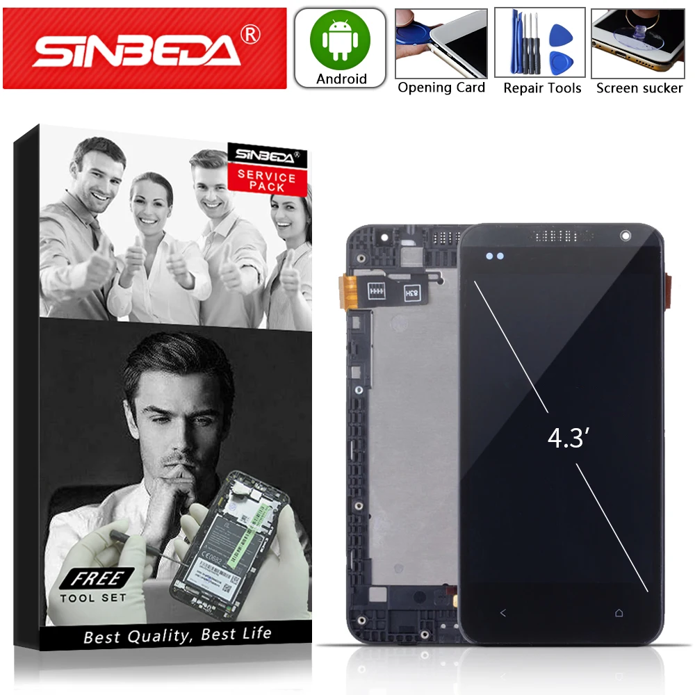 ЖК-дисплей Sinbeda 4 3 дюйма сенсорный экран с рамкой для HTC Desire 300 дигитайзер дисплей