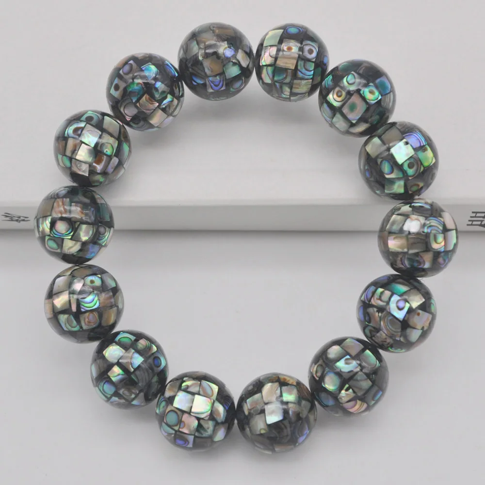 

14MM New Zealand Abalone Shell Bead Stretch Bracelet 8 Inch Jewelry G269