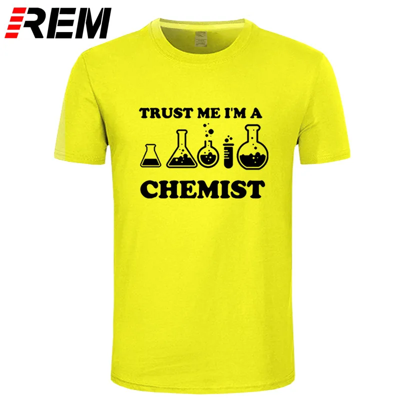 REM Trust Me I'm A Chemist забавная футболка для мужчин с принтом хлопок короткий рукав химия уличная Мужская футболка хип-хоп - Цвет: yellow black
