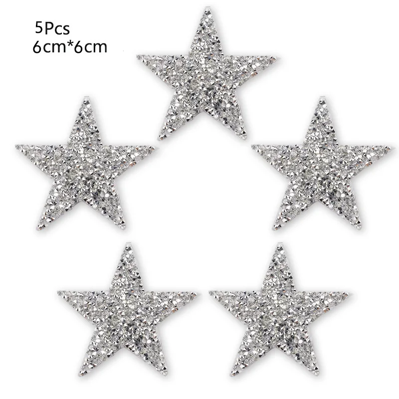 6cm white 5piece 4 см, 6 см, 8 см термостразы в форме звезды, со стразами Смешанные Вышитые термоклейкая Заплата Для нашивка для одежды паста для одежды брюки обувь - Цвет: 6cm white 5piece