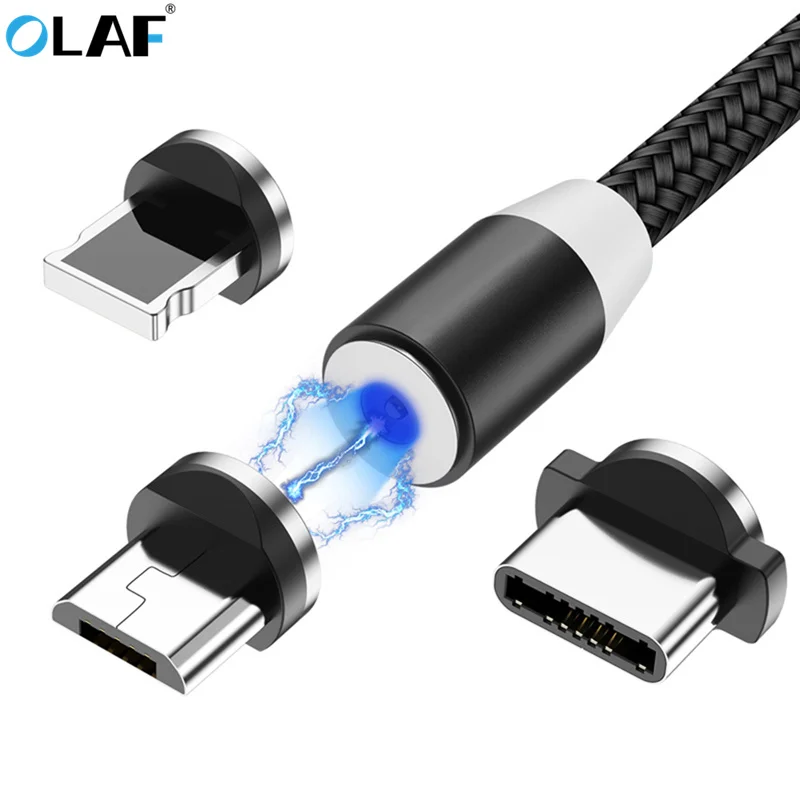 Магнитный светодиодный кабель Type C Micro USB 1 м зарядный для Apple iPhone X Xs Max XR 8 Samsung S10 S9