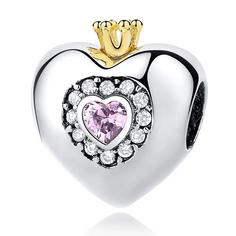 Crown heart Аутентичные бусины из стерлингового серебра 925 амулет, сердечко Любви Кристалл Висячие подходят оригинальные Пандора браслеты DIY Ювелирные изделия на подарок - Цвет: Crown heart