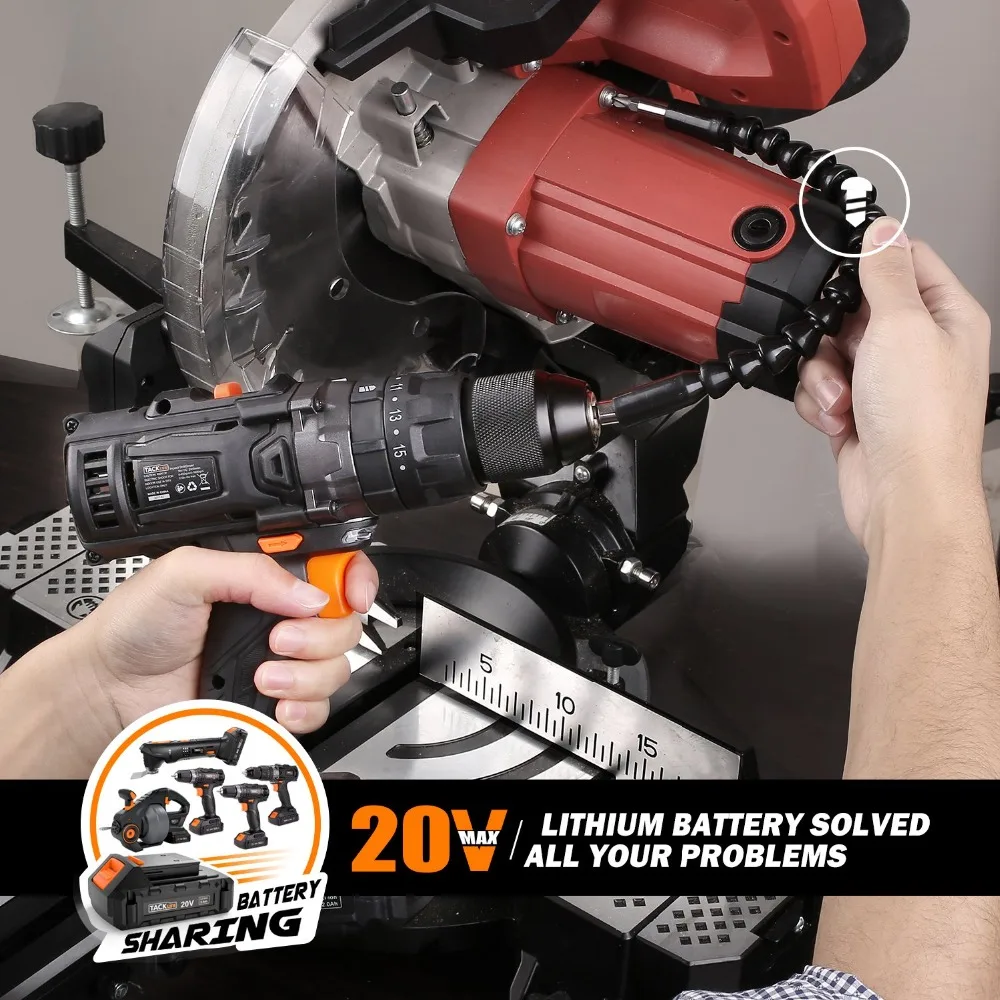 Tacklife PCD04B 20 В Макс. 1/2 Ач литий-ионная аккумуляторная дрель-шуруповерт "с функцией молотка, 2 скорости, максимальный крутящий момент, аксессуар 43 шт