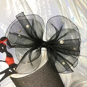 Black Bowknot 1 шт., женские бумажные украшения для кексов на высоком каблуке, с черным сетчатым жемчугом и бантом, свадебные пирожное для дня рождения, вечерние украшения - Цвет: Black Bowknot