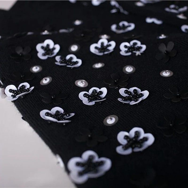 2019 осенне-зимний модный теплый джемпер черный свитер расшитый вручную блестками