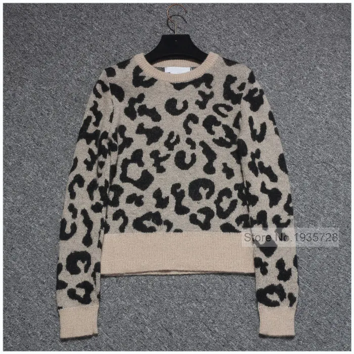 Leopard Высококачественный Женский вязаный свитер из шерсти с леопардовым принтом в рубчик с круглым вырезом и длинными рукавами с принтом животных - Цвет: Leopard