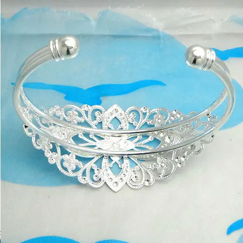 Бесплатная доставка 2 шт Серебряная пластина филигранные Цветочные браслеты