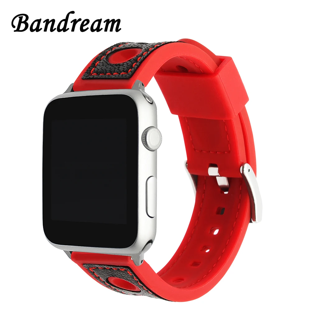 Ремешок силиконовый из натуральной кожи для iWatch Apple Watch 38 мм 40 42 44 Series 5 4 3 2 1|Ремешки