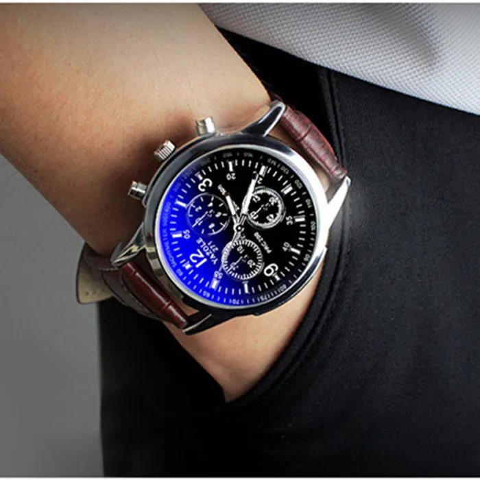 Оптовая классические деловые мужчины часы мода световой известная марка кожаный