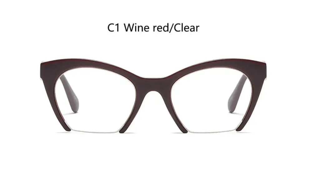 c1 wine red clear Винтажные очки "кошачий глаз", прозрачные линзы, Ретро стиль, 60 s, женская черная оправа, полуоправы, прозрачные очки "кошачий глаз", известный бренд, дизайнер - Цвет оправы: c1 wine red clear