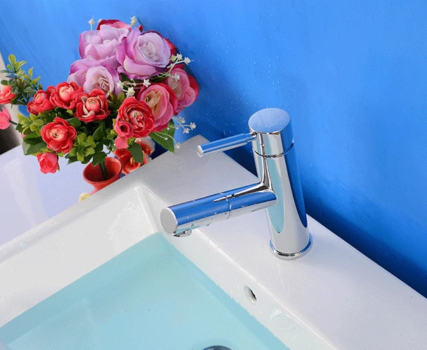 Современный Однорычажный хромированный смеситель для ванной комнаты выдвижной