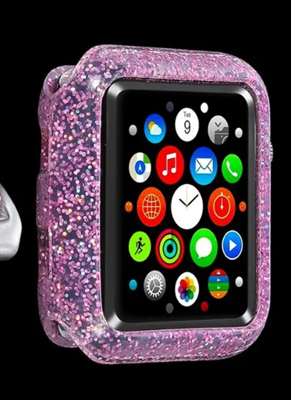 pink Watch Case Силиконовый браслет для Apple Watch 4, 3, 2, золотистый ремешок для iWatch, чехол, ремешок для Apple Watch, 42 мм, 44 мм, 38 мм, 40 мм, чехол - Цвет ремешка: pink Watch Case