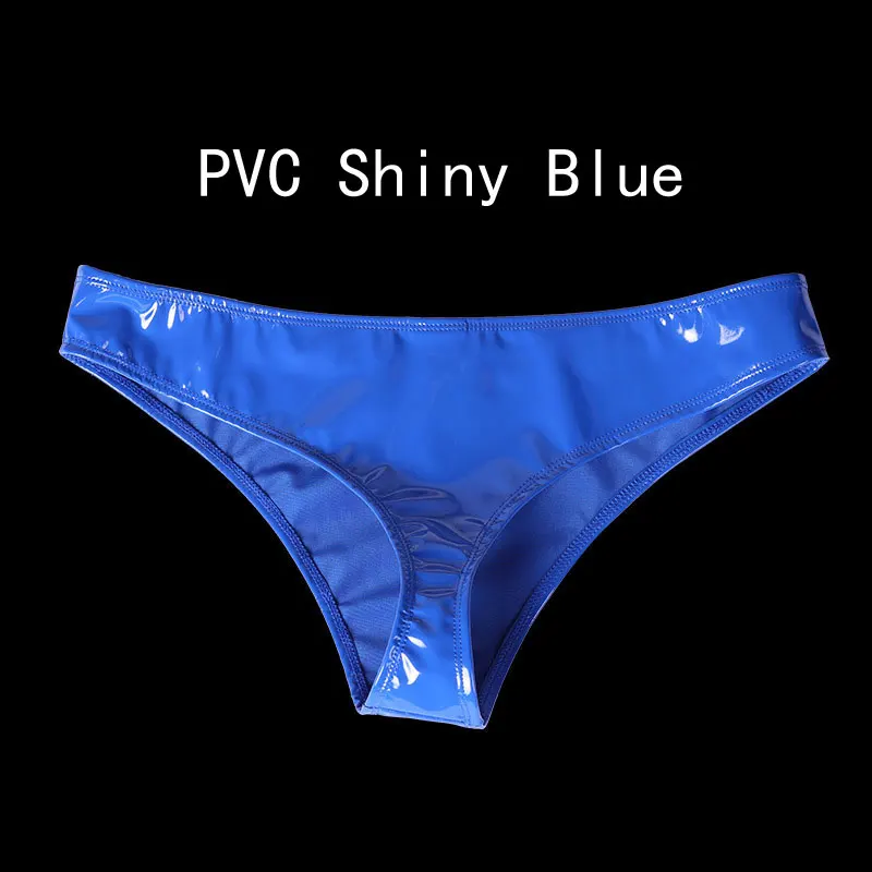 PVC Shiny Blue Размера плюс латекс блестящие с низкой посадкой трусики-стринги сексуальные стринги микро стринги Трусы-стринги Эротическое белье гладкой стринги одежда для сцены - Цвет: PVC Shiny Blue