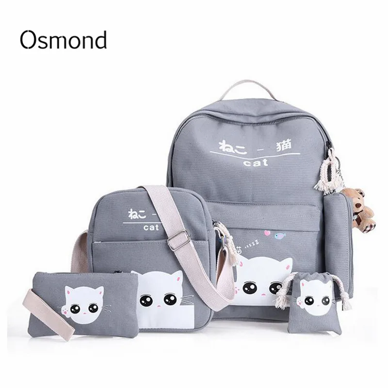 Osmond 5 шт./компл. женские рюкзаки с милым котом школьные сумки для девочек