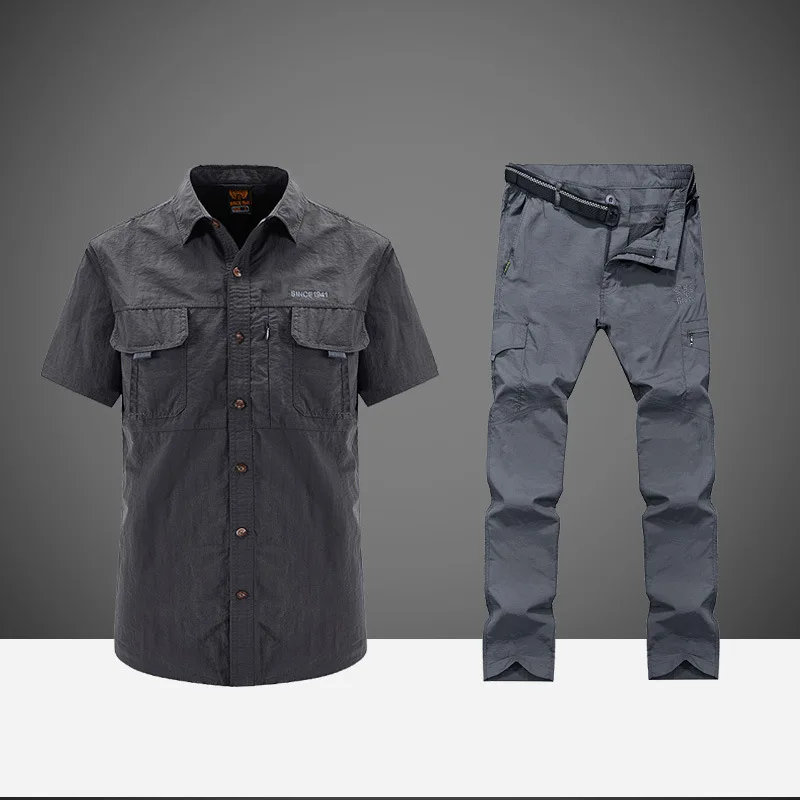 gray Uniforme Militar, Мужская тактическая ткань, быстросохнущая Военная рубашка, дышащая рубашка с коротким рукавом и штаны, мужские военные рубашки, наборы - Цвет: gray