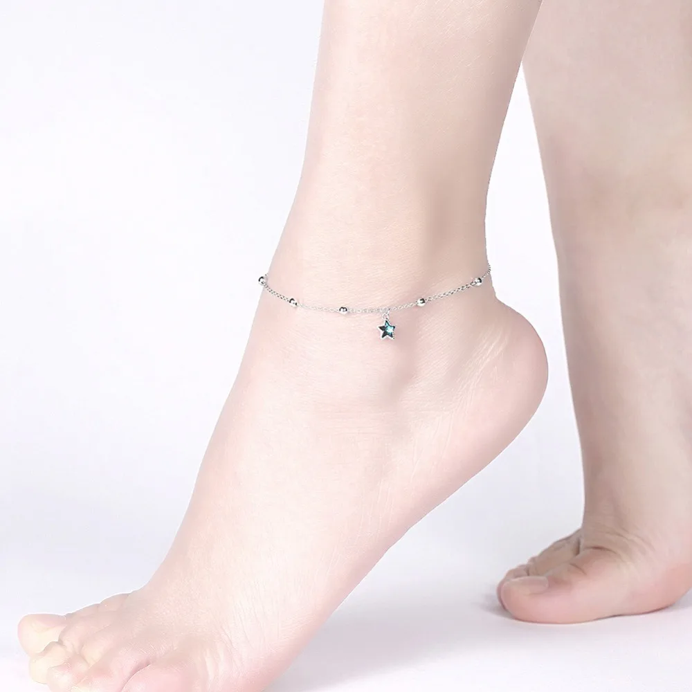 

Trendy 925 Sterling Silver Lucky Star Anklet for Woman Accessories with Crystal Anklet Bracelets for Girls Fine Jewelry Halhal