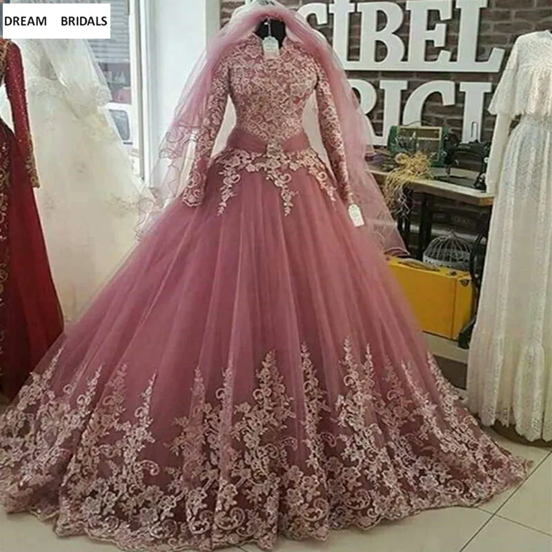 Платья в мусульманском стиле с длинным рукавом высоким воротом Quinceanera 2019|Платья