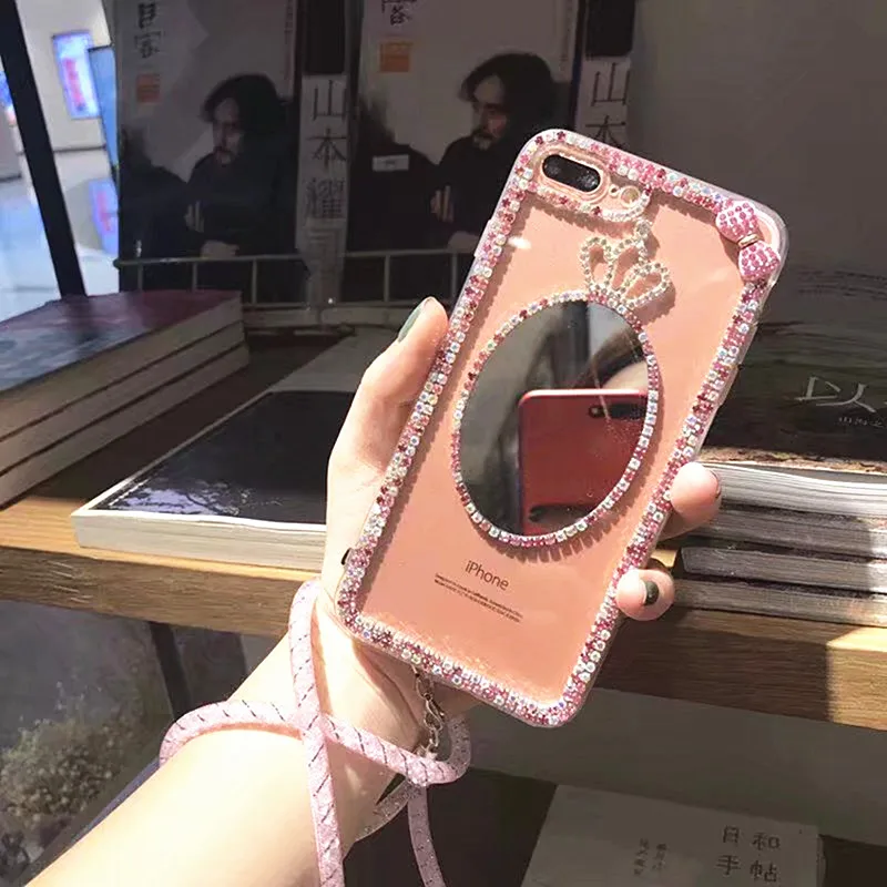 Милый зеркальный мягкий чехол queen crown со стразами для Huawei P10 P20 Lite Plus Y5 Y6 Y9 2017 2018 Mate 9