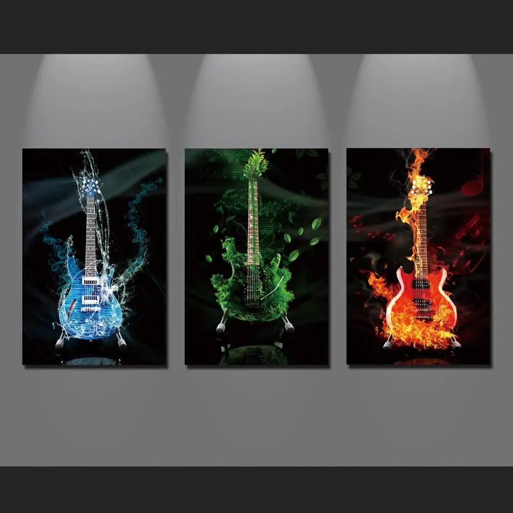 3 Панели Домашний Декор Гитары картины напечатаны живопись на холсте Уолл