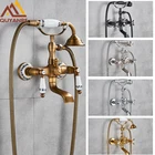 Античный латунный золотой набор смесители для ванны и душа с двумя ручками, смеситель, настенный набор для душа для ванны, поворотный излив для ванны, душа