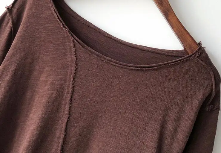 Женские хлопковые топы 2018 осенне Весенняя футболка с длинным рукавом и круглым