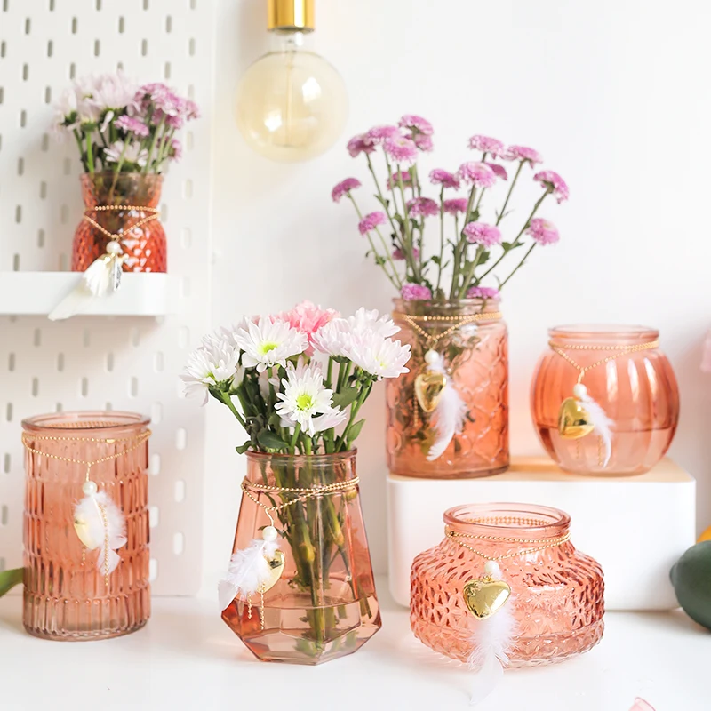 INS гербарий стеклянная бутылка ваза с ораментами Настольный стеклянный вазы для