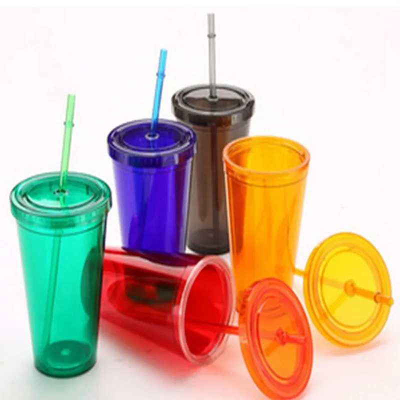 Бисфенол-16 унций двойными стенками акрил стакан с крышкой и трубочкой бумага