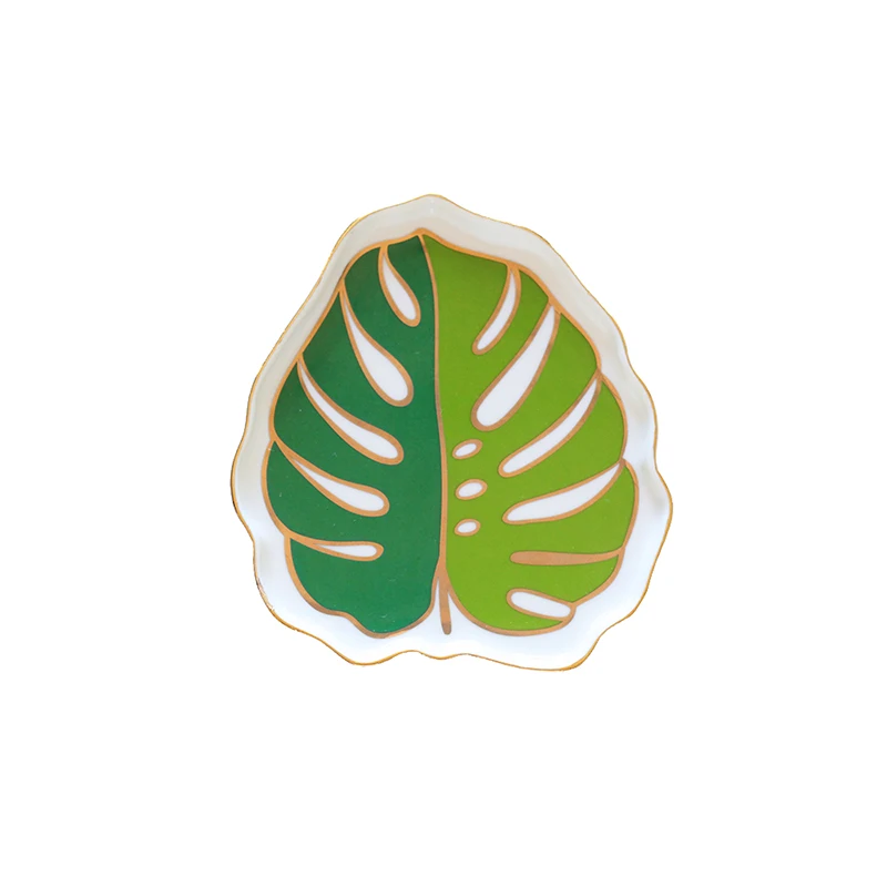 Monstera - S Маленькая керамическая тарелка в виде ананаса, фламинго, торта, тарелка, декоративная фарфоровая тарелка, лоток для хранения ювелирных изделий, кольцо, безделушка, тарелка, посуда - Цвет: Monstera - S