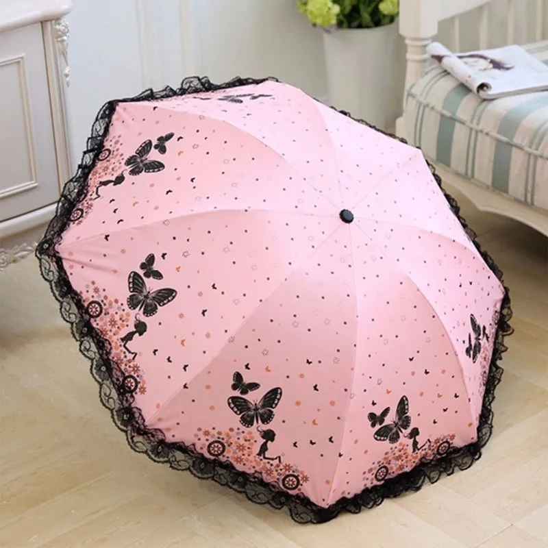 

Favourite Girl Umbrellas Rain mini folding Umbrella Modern Fashion womens Umbrella Female Lace Butterfly Parasol Gift