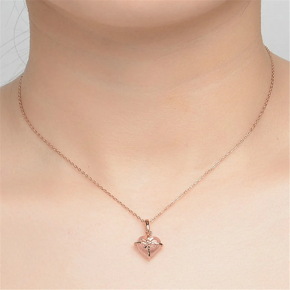 Ociki Rose Gold Color Ross Quartz CZ Pink Opal Pendant Necklace Heart Choker for Women Girls Gift ChokerDrop Shipping Jewelry | Украшения и