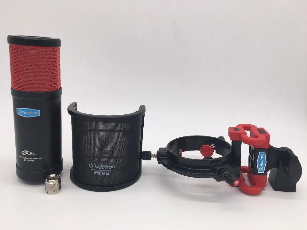 Alctron CS35 professional condenser microphone for stage performance and studio recording with shock mount and pop filter
