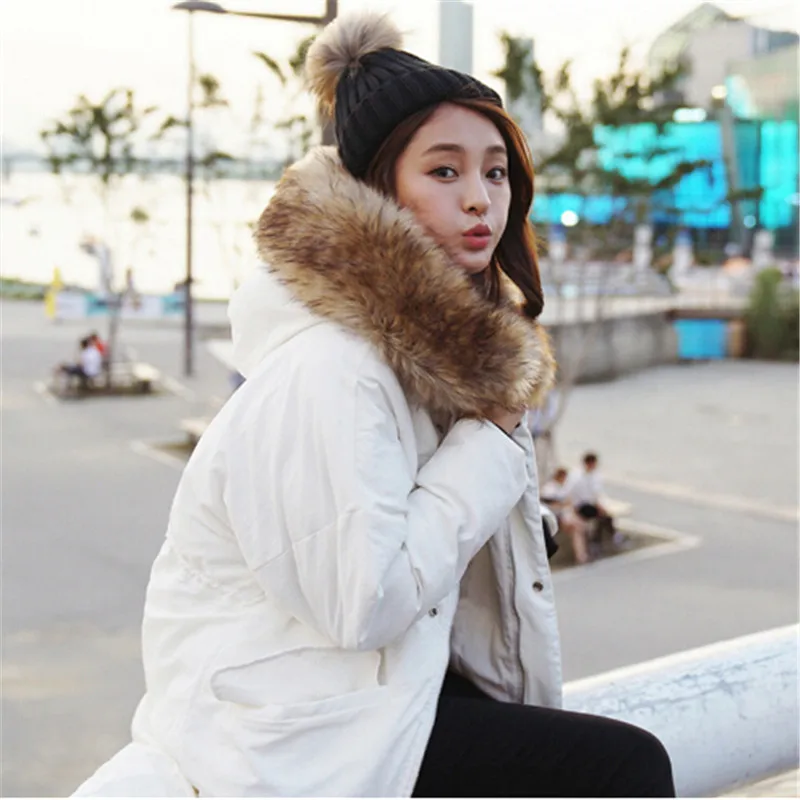 AILOOGE New Fashion Winter Jacket Women Parka Basic Faux Fur Hood Loose Oversize Army Green White Long Coat High Quality | Мужская