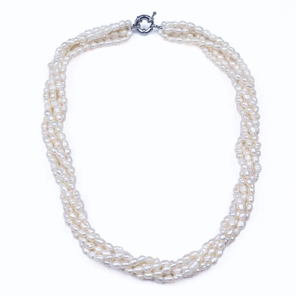 5 рядов натуральный 4-6 мм пресноводный риса браслет с жемчужинами овальной формы