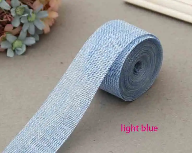 light blue 10 м/лот 5 см мешковины гессианские ленты джутовые рулоны кружева деревенская лента для DIY винтажное свадебное украшение подарочная упаковка орнамент Вечерние - Цвет: light blue