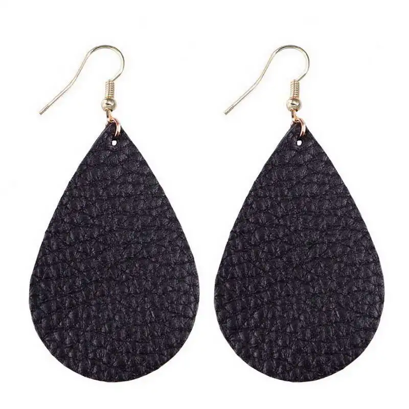 

ZWPON 2020 New Arrival Black Leather Teardrop Earrings for Women Fashion Bohemian Big Water Drop Leather Earrings Korean Earring