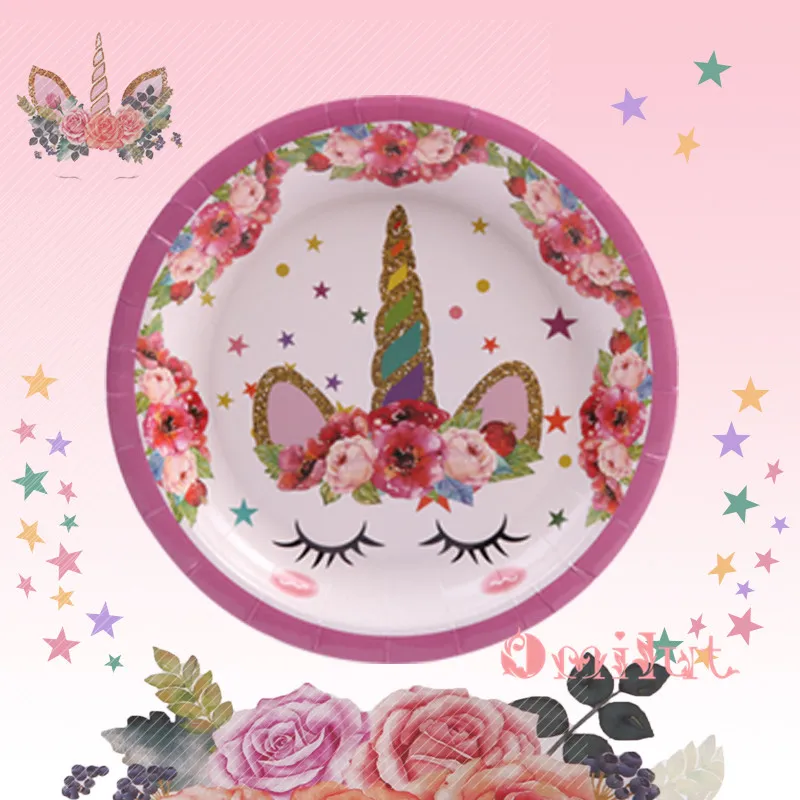 Omilut 12 шт. Единорог плиты вечерние украшения с днем День рождения Baby Shower девушка