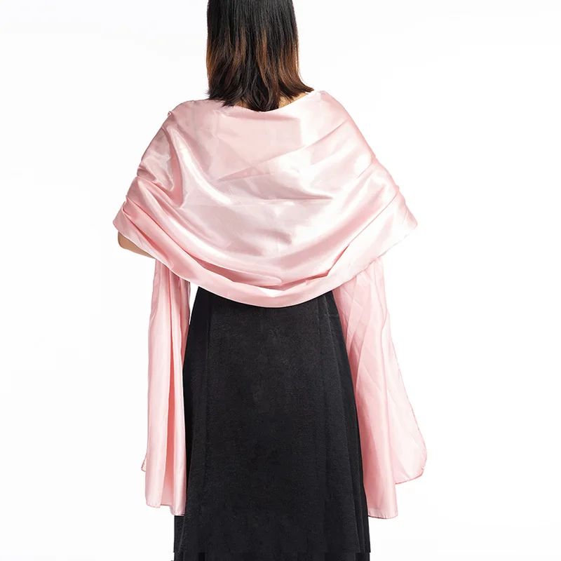 Light pink Элегантная женская сатиновая шаль, вечерние шали, свадебная шаль для невесты, 2 размера,, OEM заказ принимается - Цвет: Light pink