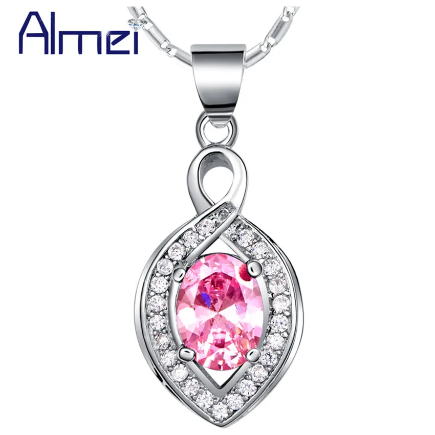 Длинное ожерелье Almei с розовым и синим камнем женские свадебные ювелирные