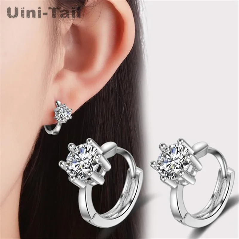 

Uini-Tail new hot 925 sterling silver micro-inlaid round earrings simple temperament personality hipster earrings GN554