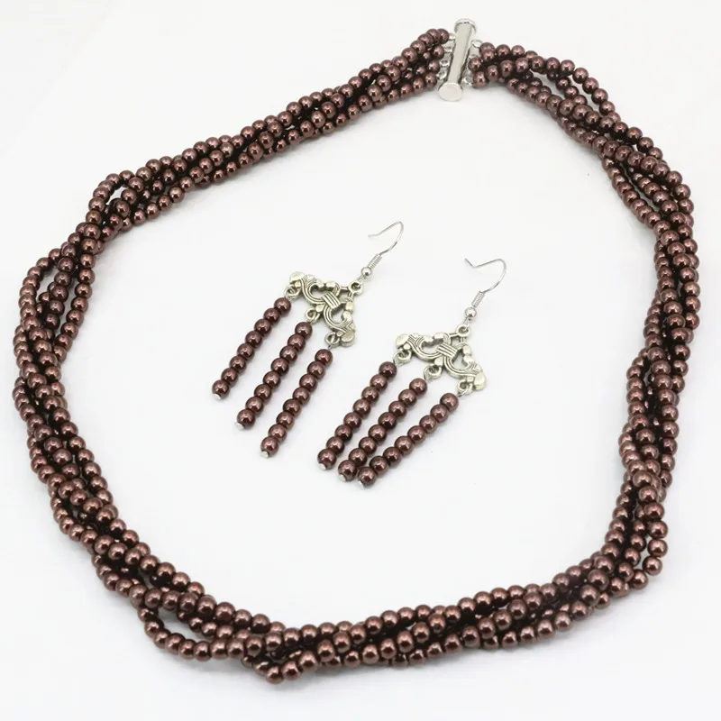 Уникальные 4 мм жемчужные бусы ряда Ожерелье Висячие серьги ювелирные изделия