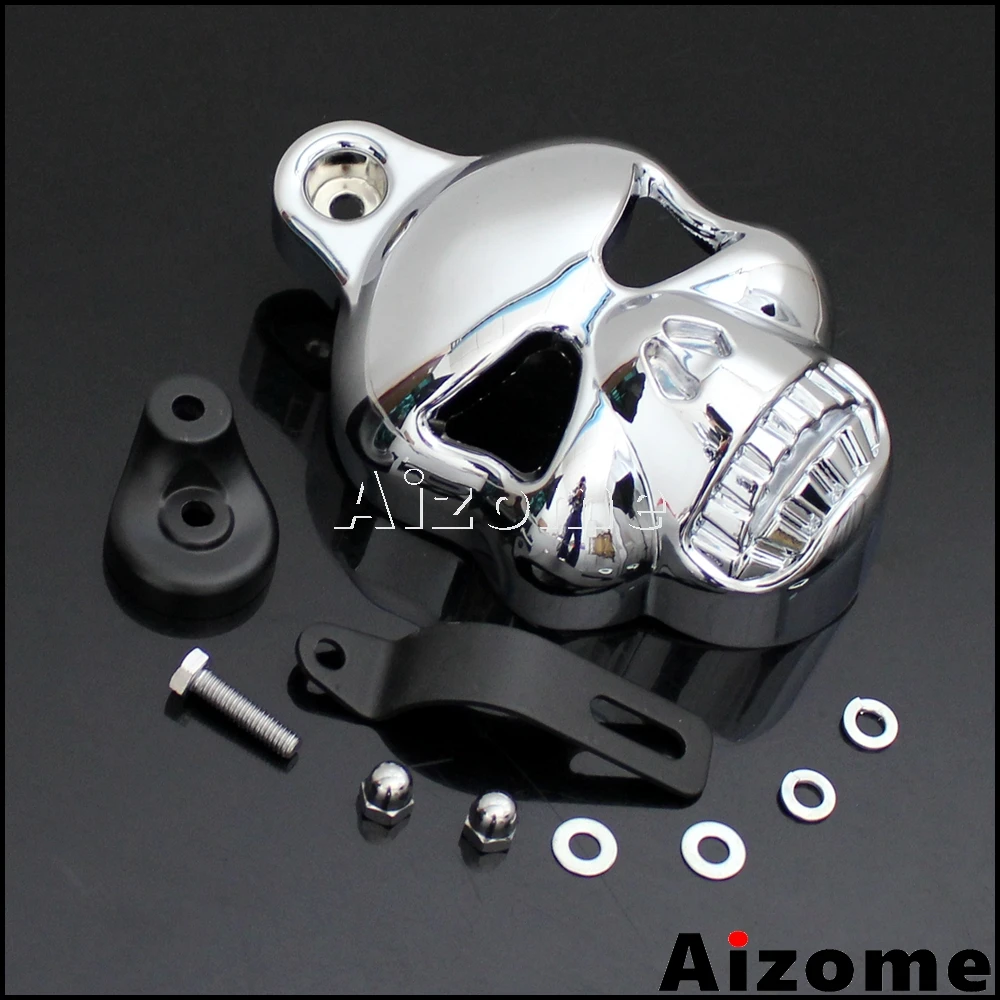 Motorcycle Chrome Aluminum Skull Head Horn Cover For Harley Sportster Street Road Glide w/ Cowbell V-ROD 1992-2014 | Автомобили и