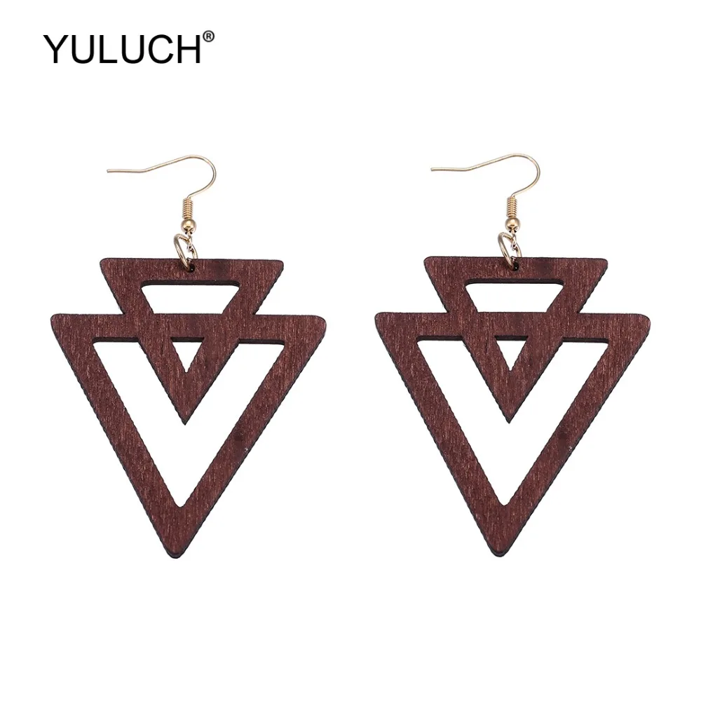 YULUCH 2019 новые дизайнерские модные деревянные полые массивные серьги трендовые