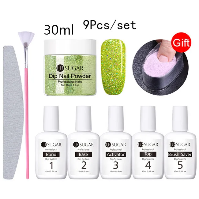 30ml Set 15 Ur Sugar 9 шт./компл. голографическая погружения порошки для ногтей Цвет для УФ гель лак для ногтей, Системы комплект сушке без лампы для лечения французский ногтей "сделай сам" - Цвет: 30ml Set 15