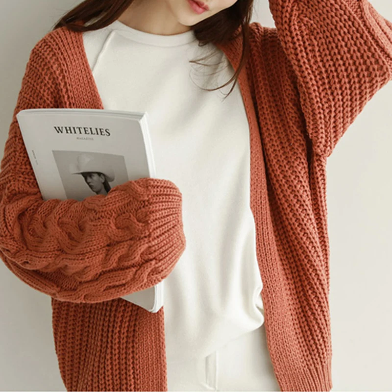 Yanueun Autumn Winter New Stylish Knitted Cardigan Long Sleeve Solid Loose Casual Sweaters Streetwear Women Clothing