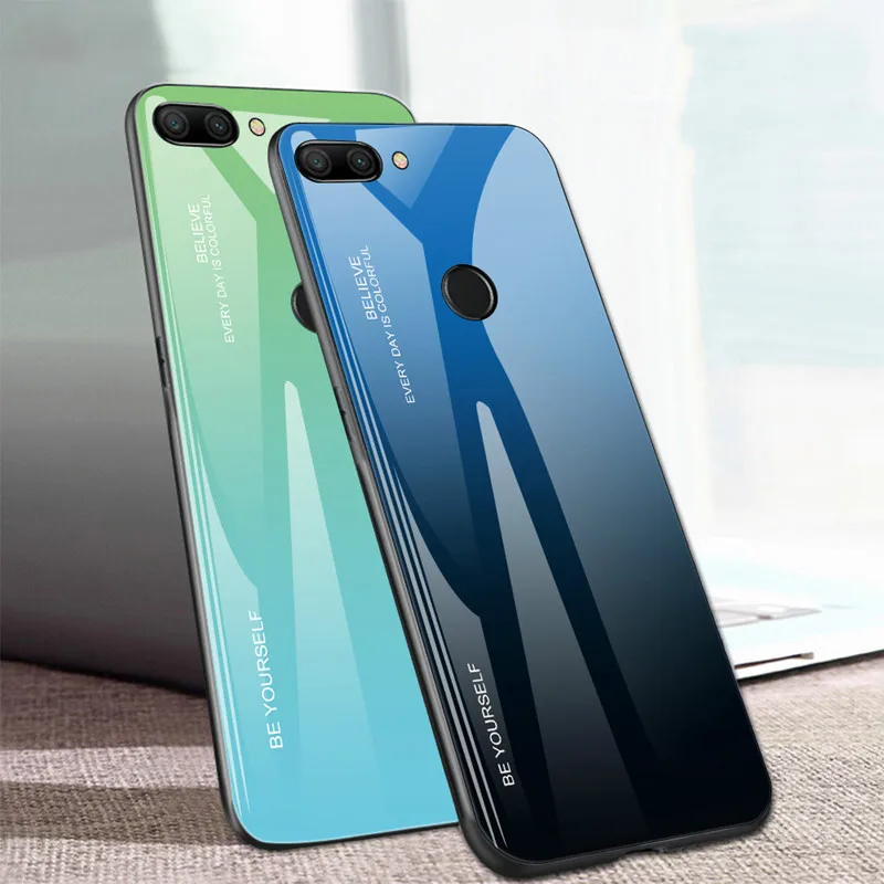 Чехол для Huawei Honor View 20 V20 Жесткий из закаленного стекла с градиентом мягкий