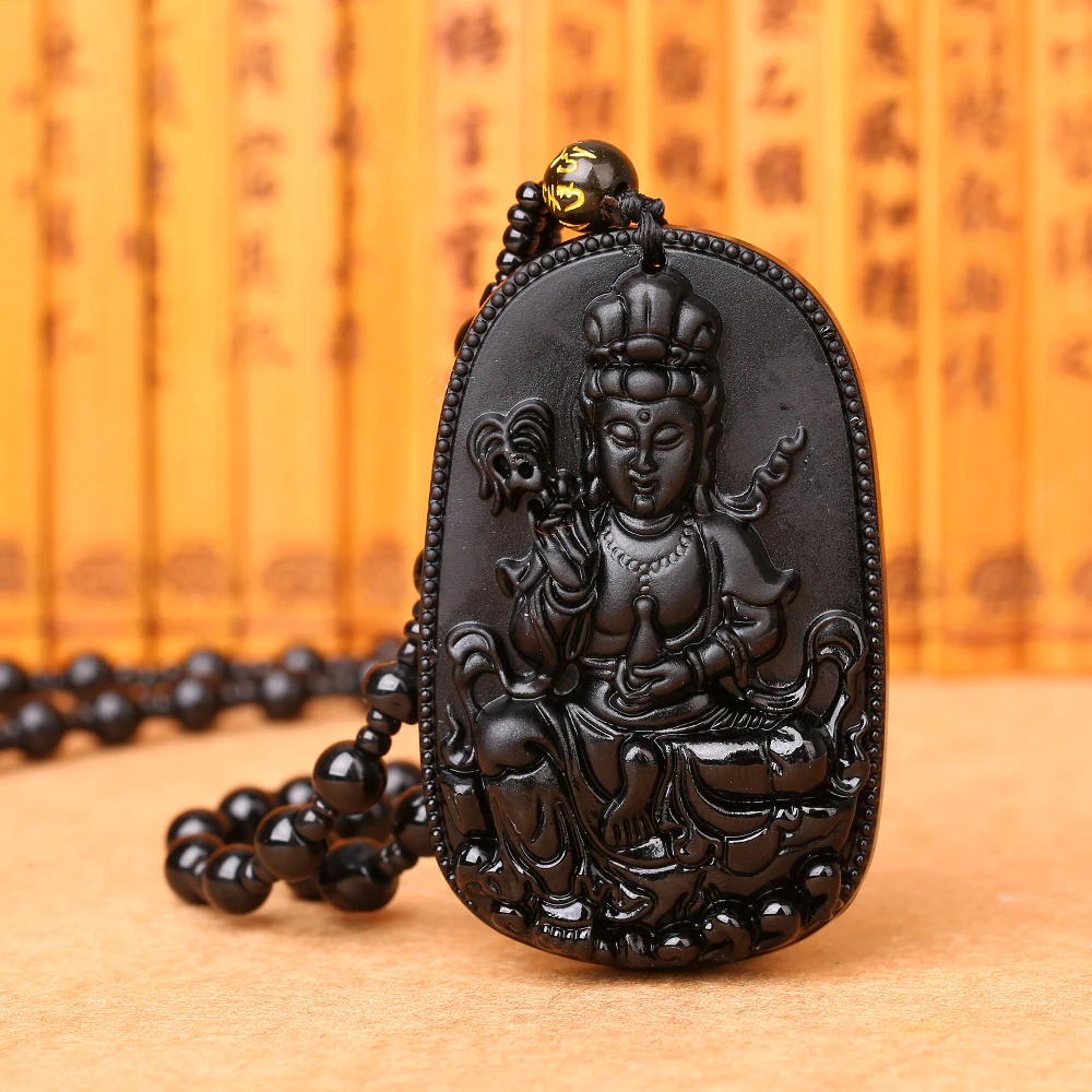 Ожерелье с подвеской амулетом из натурального черного обсидиана 3 А|Подвески| |