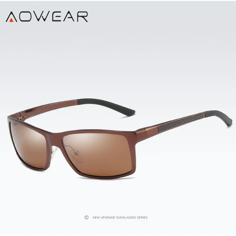 Brown AOWEAR, роскошные поляризованные солнцезащитные очки, мужские, брендовые, алюминий, уф400, защитные, солнцезащитные очки для мужчин,, Ретро стиль, очки для мужчин, Oculos Gafas - Цвет линз: Brown